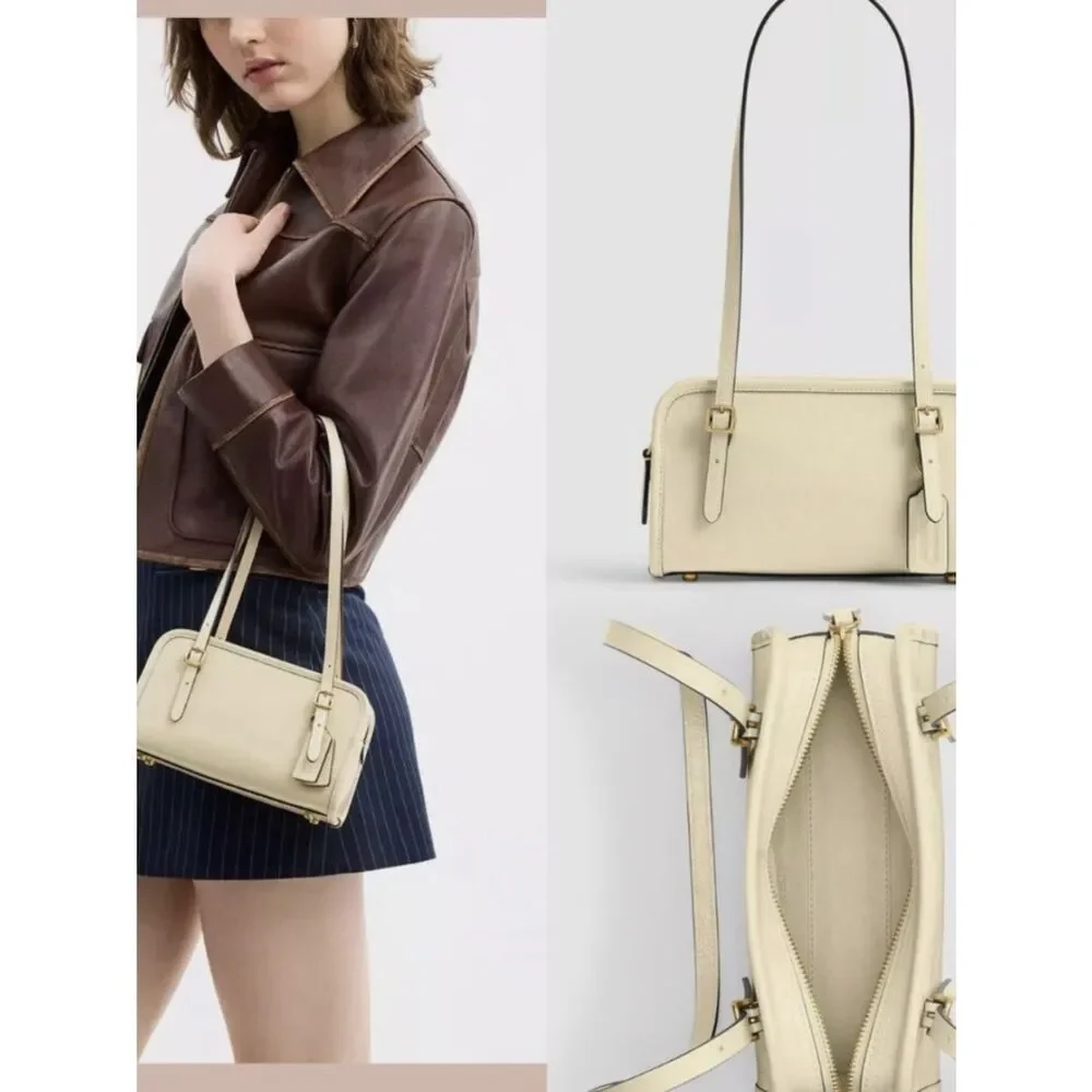 Coach Originals Swing Zip Bag 20 Brass/Chalk White Crinkle Patent Leather